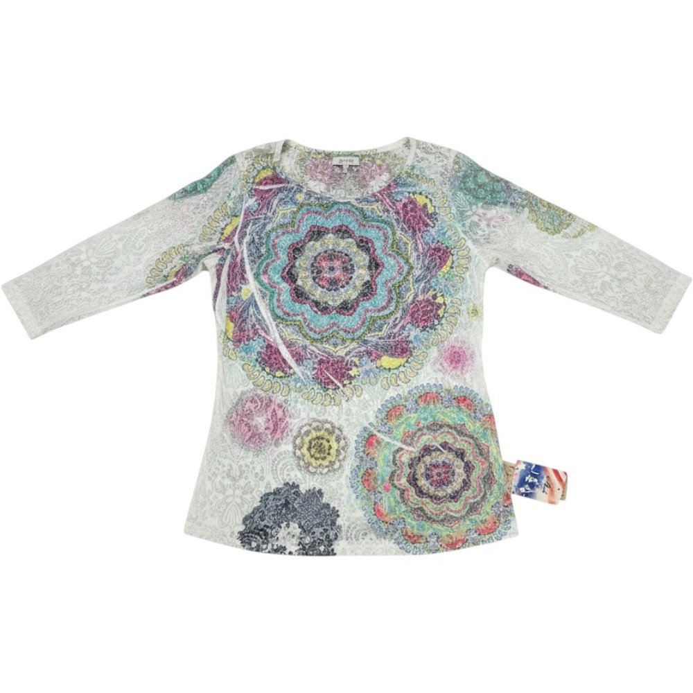 Cactus Fashion for Art XL Sheer Lace Mandala Paisley Print 3/4 Sleeve Top USA